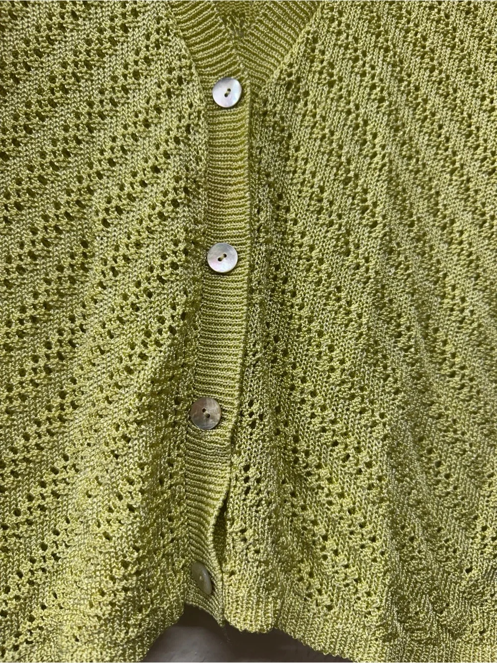 Chicos Light Green Open Knit Button-Front Women's Sweater Cardigan Size 1